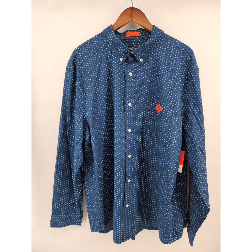 St Johns Bay Mens XXL Blue Palm Tree Print Comfort Flex Button Down‎ Shirt NEW